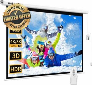 WASJOYE 84"Motorized Projector Screen Electric Diagonal Automatic Projection 4:3 8K HD Movies Screen for Home Theater Cinema Office Video Game Indoor W/Remote Control and Wall/Ceiling Mou