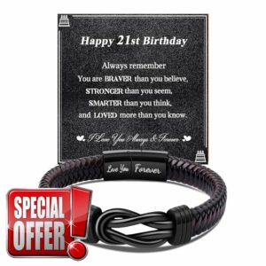 CheersLife 13-70th Birthday Gift for Men - Personalized Knot Leather Bracelet for Son