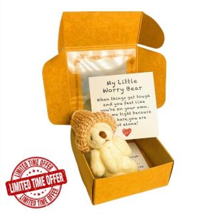 LZYWOD Pocket Bear Mini Plush in Box – Motivational Worry Bear Gift with Inspirational Card