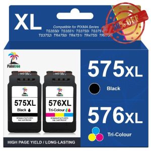 Palmtree PG-575XL CL-576XL Replacement for Canon 575 576 lnk cartridges 575XL 576XL PG575 CL576 for Canon PIXMA TS3550i TS3551i TS3750i TR4750i TR4751i TR4755i TR4756i TR4700 (1 Black