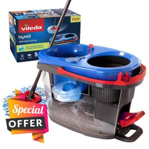 Vileda H2PrO Spin Mop System - Separates clean and dirty water - Effortless wringing - Microfibre cleaning - Easy assembly - Ergonomic design - Formerly known as Vileda RinseClea