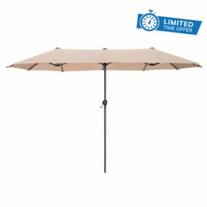 PHI VILLA 2×3.8m Garden Parasol Umbrella for Sun Protection Patio Outdoor Umbrella Waterproof with Crank