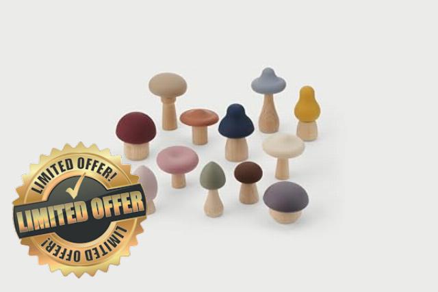 ickit SiliSoft Woodland Mushroom Set – 12 Soft Silicone & Wooden Mushrooms for Sensory Play