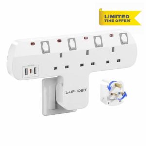 Plug Extension Socket with 180 Degree Rotating UK Plug