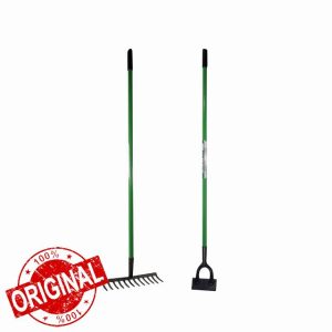 2 Piece Garden Lawn Rake & Dutch Hoe - Gardening Soil Raking Farm Set Handle | Heavy Duty Carbon Steel | Cultivating All Types Of Soil | Garden Dutch Hoe Tool for Edging & Planting - 2pc