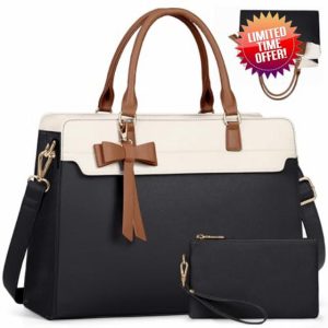 RAINSMORE Laptop Bags for Women 15.6 Inch Large Laptop Tote Bag PU Leather Ladies Laptop Handbag with Clutch Bag Water Resistant Work Bags for Business Office School Casual