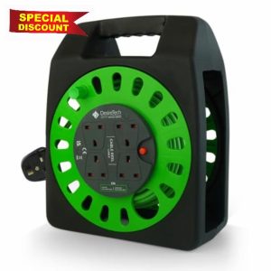 Desiretech - 18 Metre Portable Cable Reel Extension Lead - 4 Shuttered Sockets