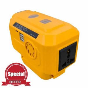 200W Portable Power Inverter Converts for Dewalt 18V Batteries to 230V AC & Dual USB/Type-C Outputs