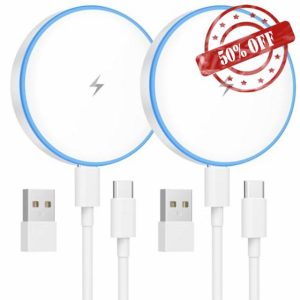 Magnetic Wireless Charger 2Pack 15W Mag-Safe Charger Fast Charging Pad with 4FT USB C Cable for iPhone 16/15/14/13/12 Series & AirPods LED Wireless Chargers iPhone Magnetic Chargers with Dual Ports