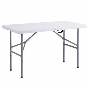 3ft 4ft 6ft Trestle Table Indoor Outdoor Garden Catering Folding Table with Handle Plastic Picnic Garden Foldable Plastic Table for Picnic Party Dinner Camping Hiking White ((L122 x W61 x H74 cm) 4FT)