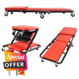 2-in-1 Folding Mechanics Car Creeper with 6 Smooth-Running 360° Swivel Wheels
