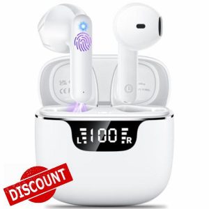 Wireless Earbuds Bluetooth 5.3 Headphones in Ear with 4 ENC Noise Cancelling Mics Ear buds HiFi Stereo Deep Bass Dual LED Display Bluetooth Earphones 42H Playtime Mini Case IP7 Waterproof USB-C White
