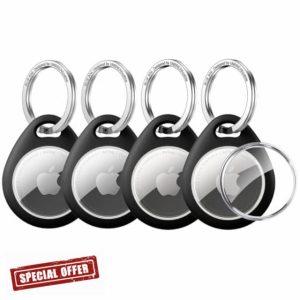 UNBREAKcable 4-Pack Holder for Apple AirTag [Securely Holds Air Tag] [Easy Installation] Design Waterproof TPU Protective Shell Case with 304 Stainless Steel Key Ring Keychain