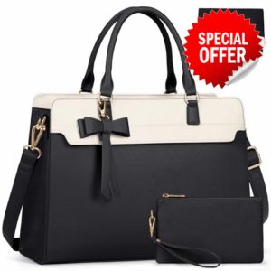 RAINSMORE Laptop Bags for Women 15.6 Inch Large Laptop Tote Bag PU Leather Ladies Laptop Handbag with Clutch Bag Water Resistant Work Bags for Business Office School Casual