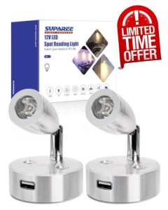 SUPAREE 12V LED Lights Caravan Campervan Lights LED Dimmable 12V Reading Light USB Touch Switch 3200K for RV Van Motorhome Boat 2Pcs