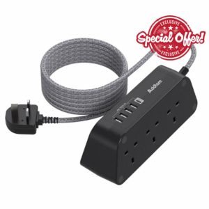 Extension Lead with USB Slots,6 Way Outlets 5 USB(5A