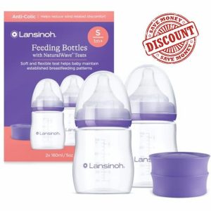 Lansinoh Anti Colic Baby Bottle - 2 Pack 160 ml - NaturalWave® Teats Reduces Nipple Confusion - BPA & BPS-Free Breastfeeding Bottle Feeding Stackable Lid Fridge Freezer Milk Storage Feeding Bottles
