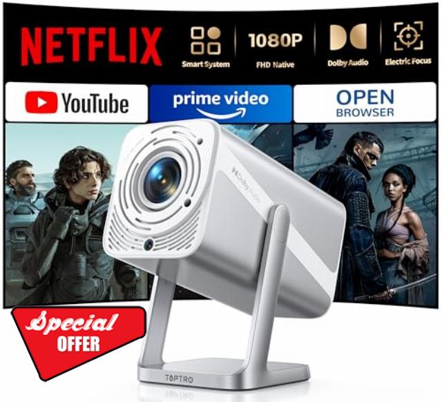 Projector【NetfIix Officially & DoIby Audio】Portable Smart Projector FHD 1080P 4K Supported