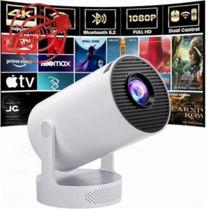 [Built-in Apps & 2025 Upgraded] Mini Projector with WiFi 6 and Bluetooth 5.4 Support 4K 1080P Auto Keystone 180° Adjustable Projector for Bedroom Compatibile with HDMI/TV Stick/Memory Stick/Laptop