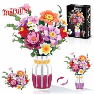 Flower Bouquet Building Set for Adult - 1278PCS Artificial Flowers Botanical Collection with Dual-Color Vase