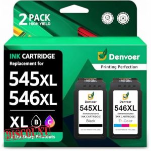 Denvoer 545XL 546XL Replacement for Canon 545 546 Ink Cartridges PG-545 XL CL-546 XL for Pixma TS3350 TS3355 TS3150 TS3450 TS3451 TR4650 MG3050 TS3351 MG2550S MG2950 TS3452 MX495(1 Black