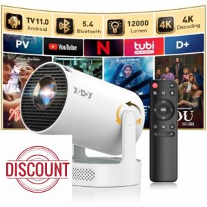 [Android 11 & Upgraded Sound] XGODY Gimbal 3S Mini Projector Supports 4K 1080P Native 720P HD 12000 Lumen Portable Projector