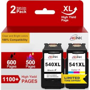 540XL 541XL Twin Pack Replacement for Canon Printer Ink 540 541 XL PG-540XL Black CL-541XL Colour for Pixma MG3600 MG3650 MG4250 MG3150 MG3250 MG3550 TS5150 TS5151 MX475(PG-540 Black+CL-541 Colour)