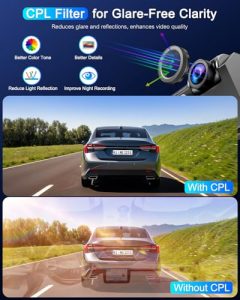 4K Car Camera with CPL Filter 64GB SD Card 5G WiFi 3.69'' IPS Screen Dual Dash Camera for Car