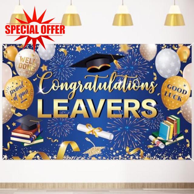 Hxezoc Graduation Banner Decorations Blue Gold Photography Backdrop Sign School Leavers Class of 2025 Grads Graduation Party Supplies 70 x 43 inch