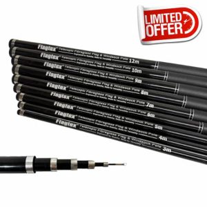 Flagtex 4m (13ft) Telescopic Flag Pole With Metal Ferrals For Festivals and Camping