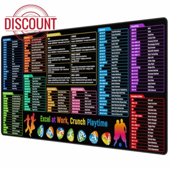 JIALONG Excel Mouse Pad Shortcuts - Excel Formulas Cheat Sheet Desk Pad