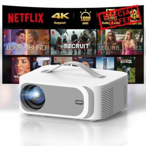 Projector-4K [Built-in mainstream apps/AI Movin 1.0 System /36W DoIby Audio/E-Focus] 30000 Lumen Native 1080P Outdoor-Projector with WiFi 6 and Bluetooth