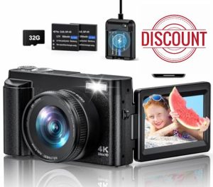 CAMKORY Digital Camera 4K 64MP Newly Upgraded Vlogging Camera with WiFi Function for Youtube with 180° Flip Screen