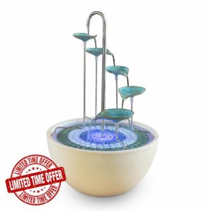 HYDRIA Large 45cm Verdigris Leaf Cascade Indoor Outdoor Water Feature