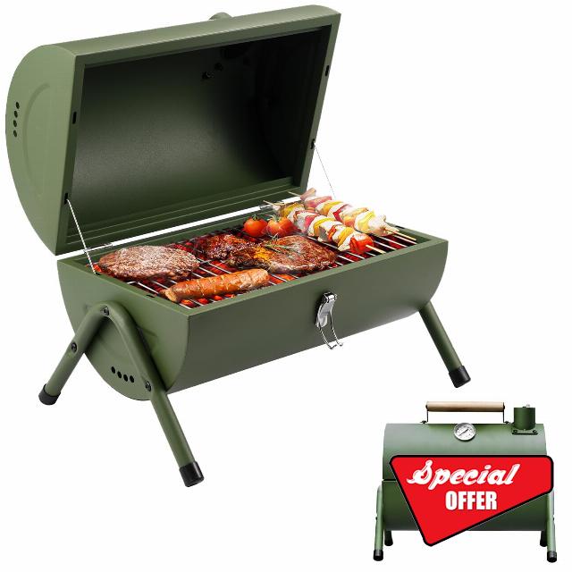 Camping Portable BBQ Barbecue Grill Outdoor Compact Smoker Portable Oil Drum Barbecue