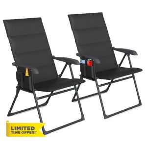Premium 5‑Position Reclining Folding Garden Chair – Padded High‑Back Camping Deck & Fishing Chairs with Side Pocket