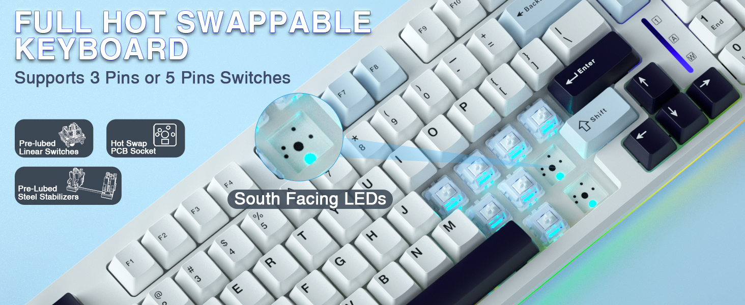 gaming mechanical keyboard hot swappable mechanical keyboard black keyboard custom keyboard wireless