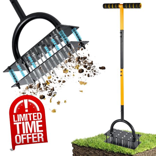 ROCKY&CHAO Manual Lawn Aerator - 16 Spike Aerator