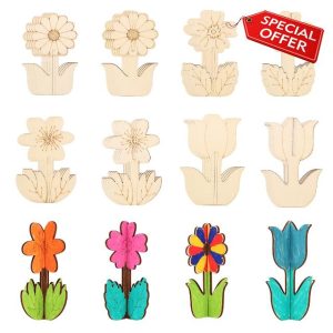 lasuroa 32pcs Wooden Flowers for Crafts