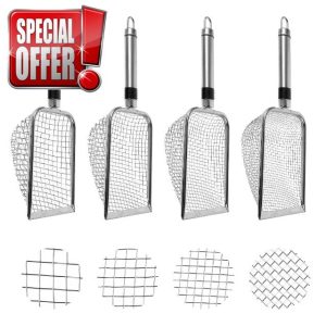 TUAKIMCE 4 Pack Gardening Soil Mesh Sifter - 2/2.8/3.8/5mm Garden Sieve with Stainless Steel Handle - Garden Riddle Mesh - Gardening Sand Mesh Sifter for Sieving Top Soil