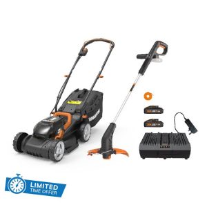 Worx WG927E 40V Cordless Lawnmower & Trimmer Twin Pack – 34cm Mower & 20V Grass Trimmer – Ideal for Medium Gardens (230㎡) Includes 2x 2.0Ah Batteries & Charger – PowerShare Compatible