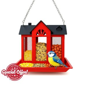 WuJiLiving Metal Wild Bird Feeder Hanging Station with Windproof Hook for Garden