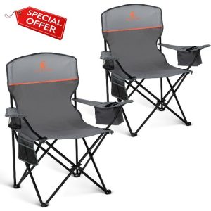 ALPHA CAMP Set of 2 Folding Camping Chairs with Cooler Bag & Cup Holder & Side Pocket Up to 120kg