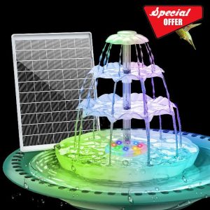 AISITIN 3 Tiered LED Bird Bath Solar Water Fountain