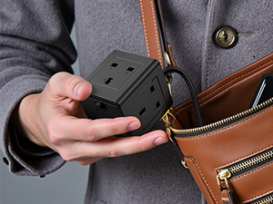 Text reads '1382 °F'. Shows a black electrical outlet adapter or power plug with two USB ports.