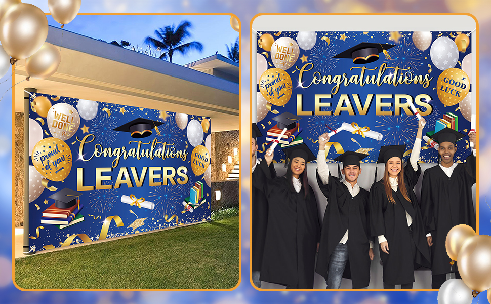 Graduation Banner Decorations Blue Gold Photography Backdrop Sign