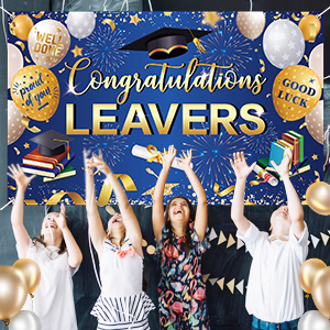 Graduation Banner Decorations Blue Gold Photography Backdrop Sign
