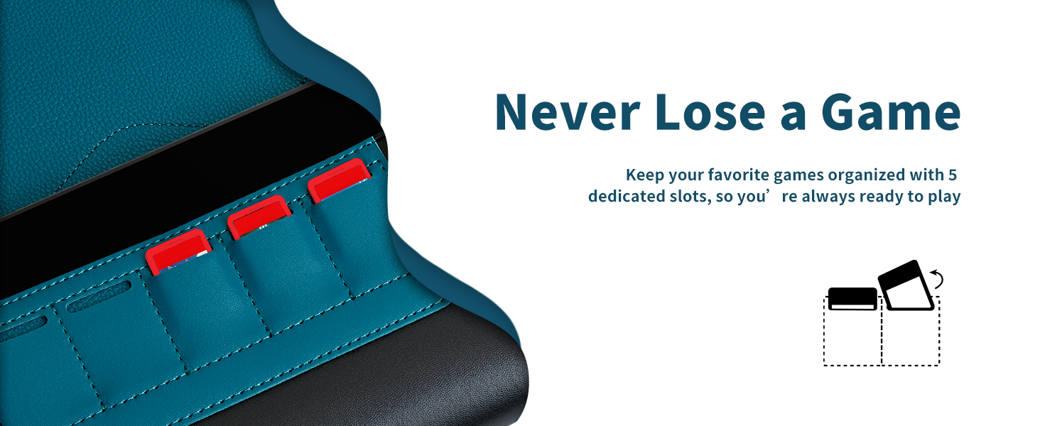 Close-up of a gaming device case or holder with ventilation holes and red directional indicators