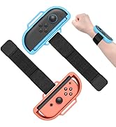 Nintendo Switch gaming accessories set including blue and red tennis rackets, sword attachments, arm straps, protective cases, and storage bag.
