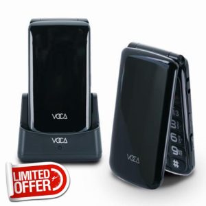 VOCA Big Button Flip Phone for Seniors Elderly | Unlocked 4G LTE | Loud Volume | SOS Button | Speed Dial | Predictive Text | Charging Dock | V340 (Black with extra battery